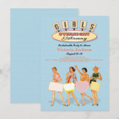 Retro Meisjes Overnachting Bagage Uitje Uitnodigin Kaart (Voorkant / Achterkant)