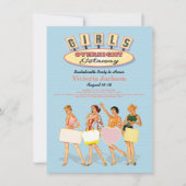 Retro Meisjes Overnachting Bagage Uitje Uitnodigin Kaart (Voorkant)