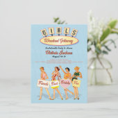 Retro Meisjes Overnachting Bagage Uitje Uitnodigin Kaart (Staand voorkant)