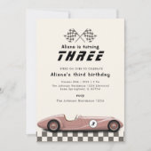 Retro Meisjes  Roze Race Auto Verjaardagsfeest Kaart (Voorkant)