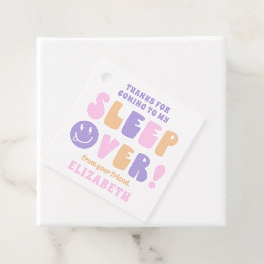 Retro Meisjes Slaap Over Party Bedankjes Labels (In situ)
