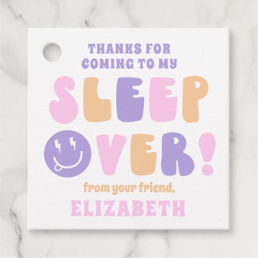 Retro Meisjes Slaap Over Party Bedankjes Labels (Voorkant)