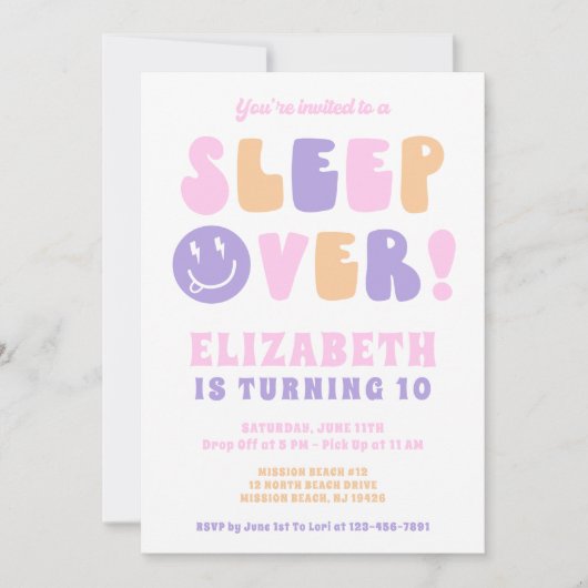 Retro Meisjes Slaap Over Party Kaart (Voorkant)