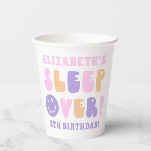 Retro Meisjes Slaap Over Party Papieren Bekers (Voorkant)