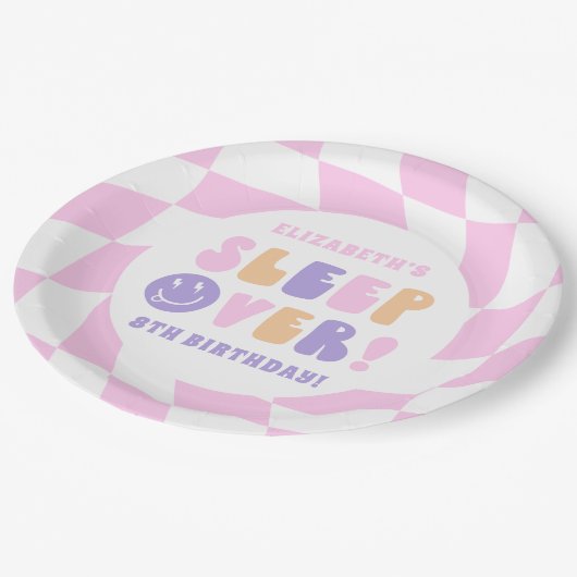 Retro Meisjes Slaap Over Party Papieren Bordje (Gekanteld)