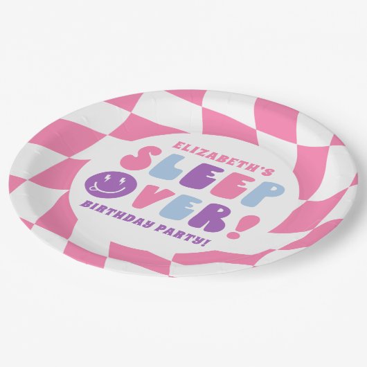 Retro Meisjes Slaap Over Party Papieren Bordje (Gekanteld)