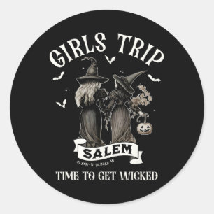 Retro Meisjes Trip Salem Tijd om Heks Grappige Hal Ronde Sticker