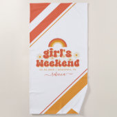 Retro Meisjes Weekend Aangepaste Naam Bachelorette Strandlaken (Voorkant)