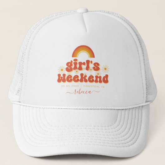 Retro Meisjes Weekend Aangepaste Naam Bachelorette Trucker Pet (Voorkant)