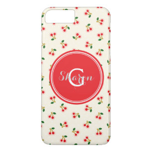Retro meisjesachtig rood kersen patronen monogram iPhone 8/7 plus hoesje