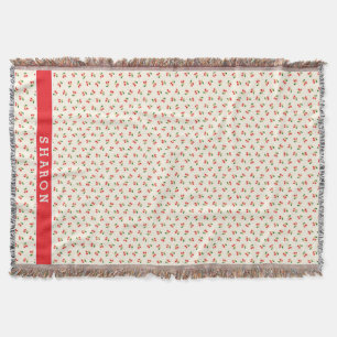 Retro meisjesachtig rood kersen patronen monogram deken