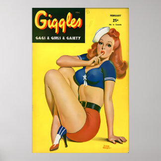Retro meisjesposter uit de jaren 40 & Canvas Lachs Poster