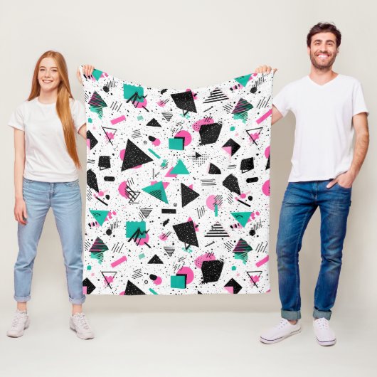 Retro Memphis Geometric Pattern Fleece Deken (In situ)