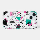 Retro Memphis Geometric Pattern iPhone 15 Case (Achterkant horizontaal)