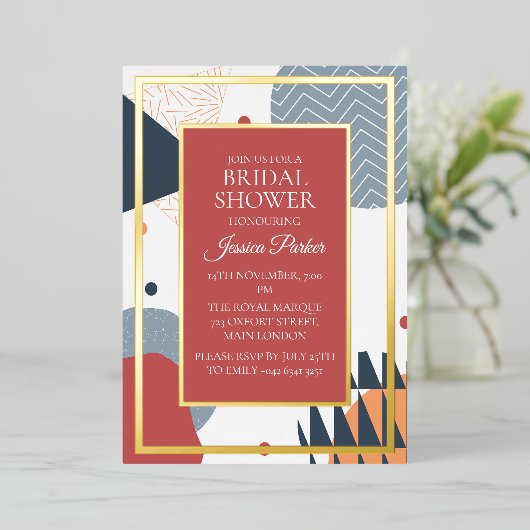 Retro Memphis geometrisch Vrijgezellenfeest Folie Uitnodiging (Staand Voorkant)