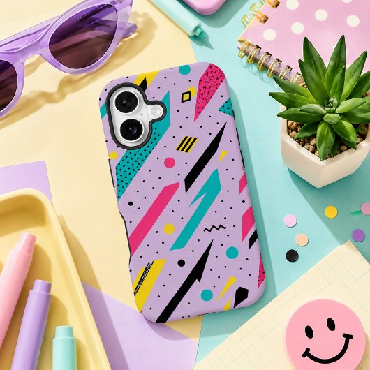 Retro Memphis Geometrische Bliksemschicht iPhone 16 Hoesje