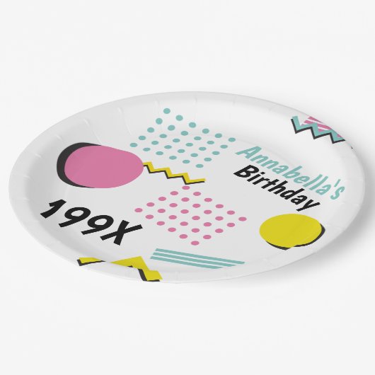 Retro Memphis Pattern 90s Theme Party Papieren Bordje (Gekanteld)