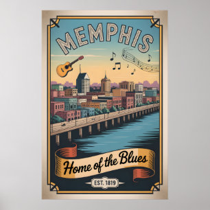 Retro Memphis Tennessee Thuisbasis van de Blues Re Poster