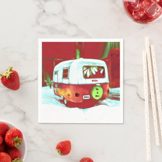 Retro Meneer en mevrouw Kerst Rood Groene Camper Servet (Insitu)