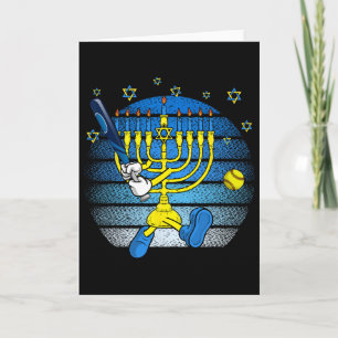 Retro Menora Speelt Softbal Gelukkig Hanukkah Pjs Kaart
