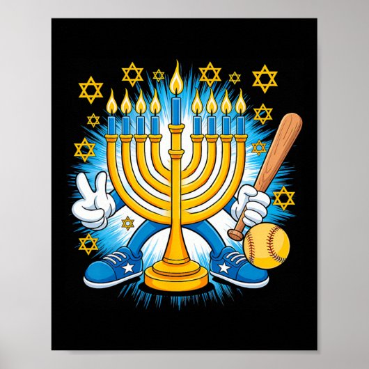 Retro Menorah Playing Softll Happy Hanukkah Pjs Bo Poster (Voorkant)