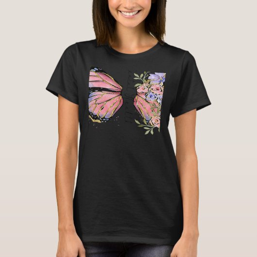 Retro Mental Health Awareness Butterfly Floral T-shirt (Voorkant)