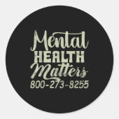 Retro Mental Health S 800-273-8255 Awareness  Ronde Sticker (Voorkant)
