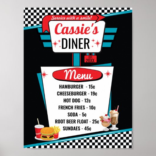 Retro menuposter diner jaren 50 poster (Voorkant)