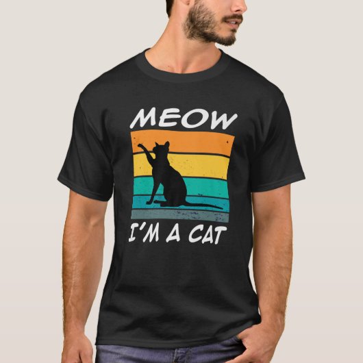 Retro  Meow, ik ben een Cat Funny Cat Costume T-shirt (Voorkant)