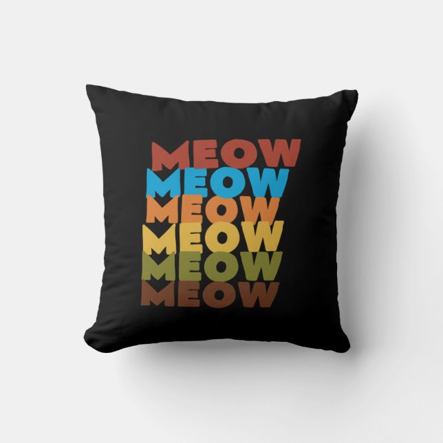 Retro Meow Typography Cat Lover Pillow Kussen (Voorkant)