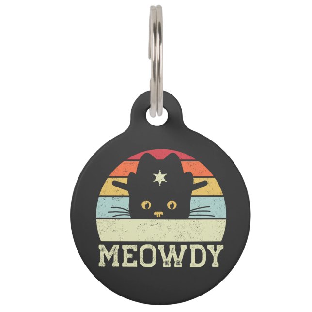 Retro Meowdy Cat Meme Funny Cowboy Cat Pet Gift Huisdierpenning (Voorkant)