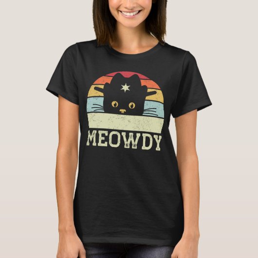 Retro Meowdy Cat Meme Funny Cowboy Cat Pet Gift T-shirt (Voorkant)