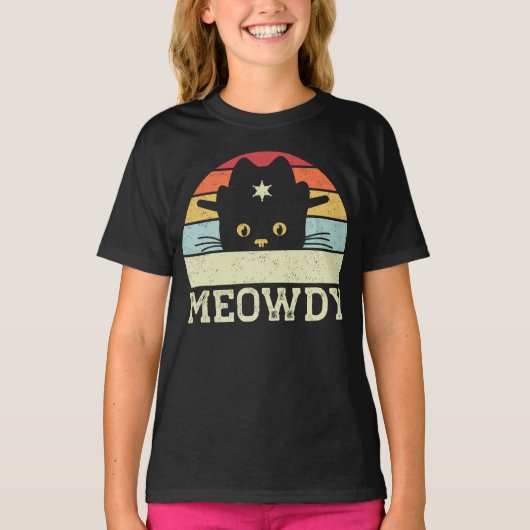 Retro Meowdy Cat Meme Funny Cowboy Cat Pet Gift T-shirt (Voorkant)