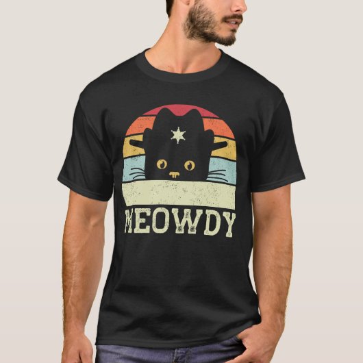 Retro Meowdy Cat Meme Funny Cowboy Cat Pet Gift T-shirt (Voorkant)
