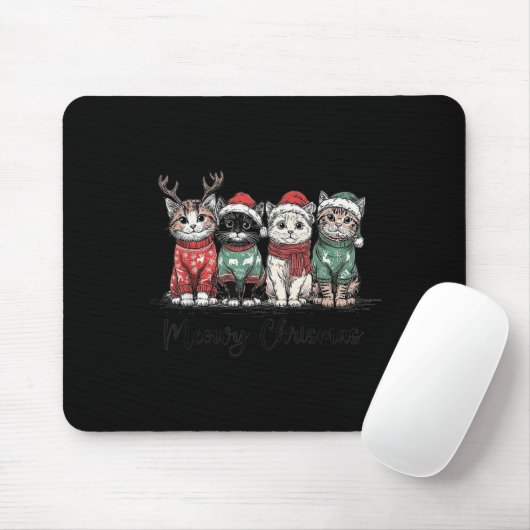 Retro Meowy Christmas Cute Cats With Santa Claus H Muismat (Met muis)
