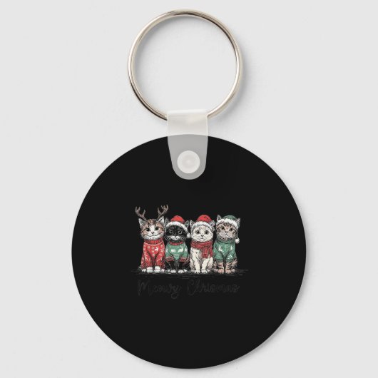 Retro Meowy Christmas Cute Cats With Santa Claus H Sleutelhanger (Voorkant)