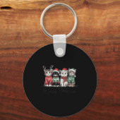 Retro Meowy Christmas Cute Cats With Santa Claus H Sleutelhanger (Voorkant)