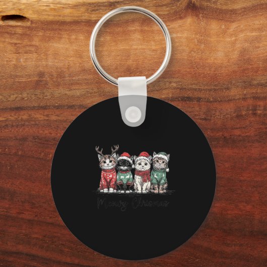 Retro Meowy Christmas Cute Cats With Santa Claus H Sleutelhanger (Voorkant)