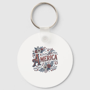 Retro Merica Patriottisch Bloem Shirt Ontwerp_1 Sleutelhanger
