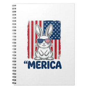Retro Merica Patriottisch Konijn T-shirt Ontwerp_1 Notitieboek