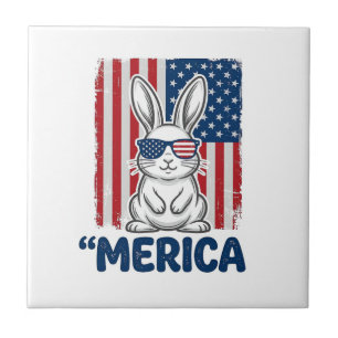 Retro Merica Patriottisch Konijn T-Shirt Ontwerp_1 Tegeltje