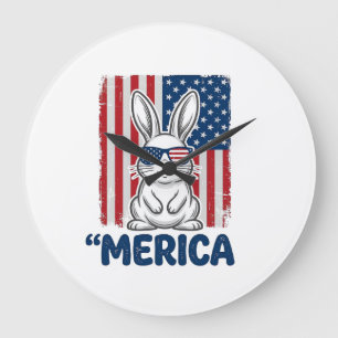 Retro Merica Patriottische Konijn Shirt Ontwerp_1 Grote Klok