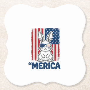 Retro Merica Patriottische Konijn Shirt Ontwerp_1 Kartonnen Onderzetters