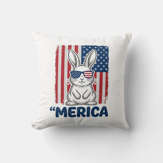 Retro Merica Patriottische Konijn Shirt Ontwerp_1 Kussen (Voorkant)