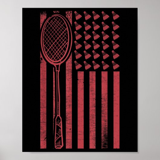 Retro Merica Vlag Badminton Speler Sport Shuttle Poster (Voorkant)