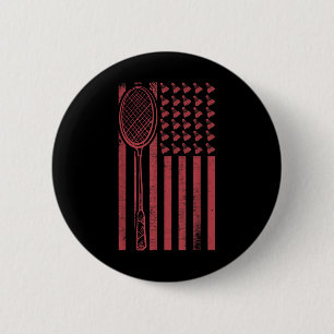 Retro Merica Vlag Badminton Speler Sport Shuttle Ronde Button 5,7 Cm
