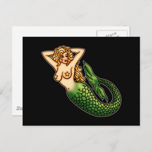 Retro Mermaid Briefkaart (Voorkant / Achterkant)