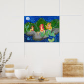 Retro Mermaid Grotto Folk Art Poster (Keuken)