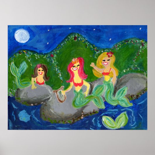 Retro Mermaid Grotto Folk Art Poster (Voorkant)