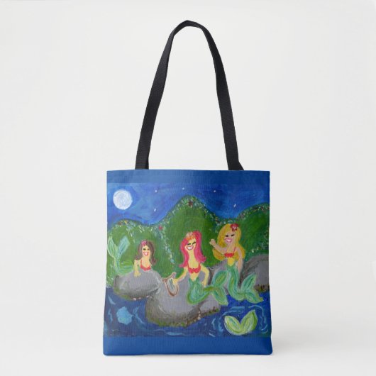Retro Mermaid Grotto Folk Art Tote Bag (Voorkant)